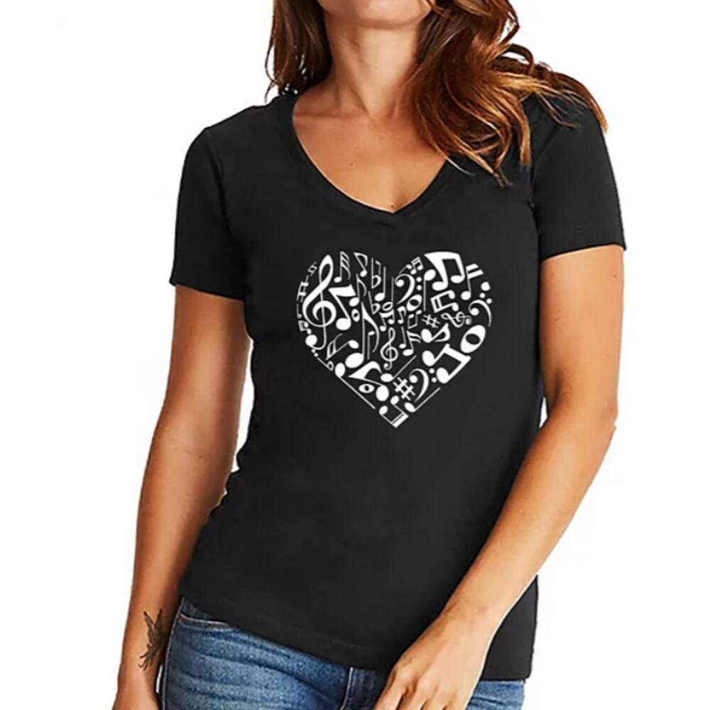 LA Pop Art Women's Word Art Heart Notes T-shirt Black Size S
